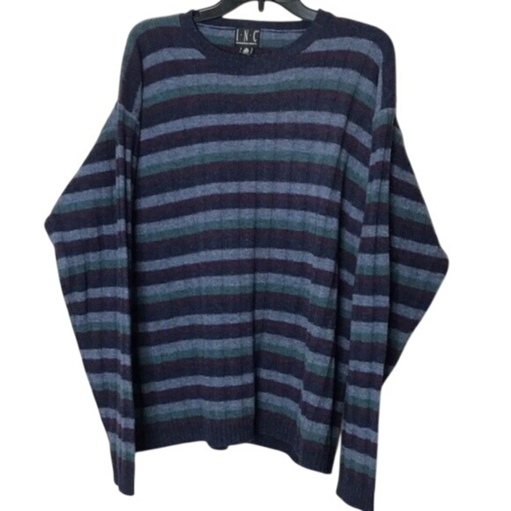 INC International Concepts Men's Striped Lambswool Crewneck Sweater Large